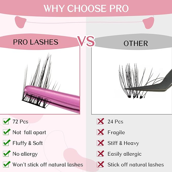 Lash Clusters, 72 Pcs Individual Cluster Lashes DIY Lash Extension 8-16mm Eyelash Clusters Volume Wispy Lashes Super Thin Band Reusable Soft & Comfortable（Pleasure,D-10）