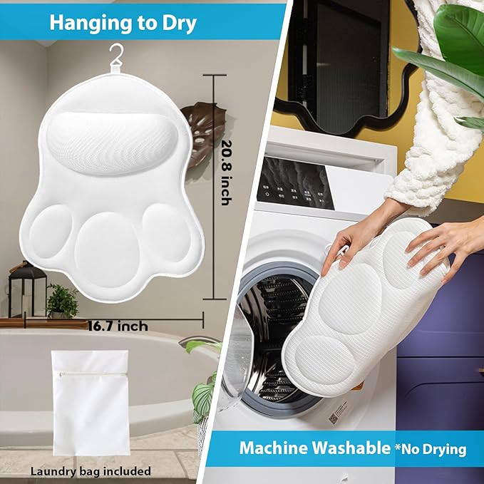 Luxury Bath Pillows for Tub – Extra Thick Non-Slip Bathtub Pillow with Rubber Back, Head & Neck Support for Soaking, Spa Bath Accessories, for Women, Fits All Bathtubs (White)