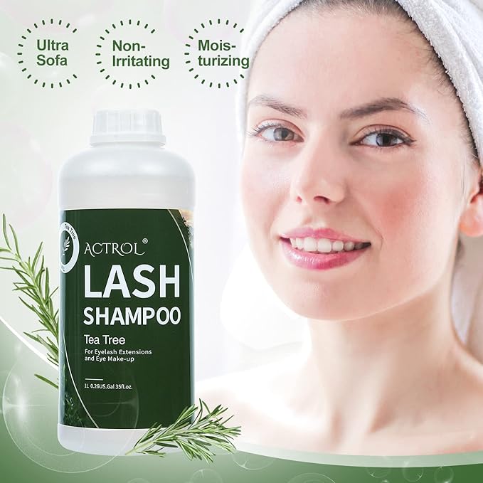 Eyelash Extension Cleanser Tea Tree 1L Natural Lash Extension Shampoo Professional Eyelid Foaming Cleanser Paraben & Sulfate Free Non-lrritating with Salon and Home Care