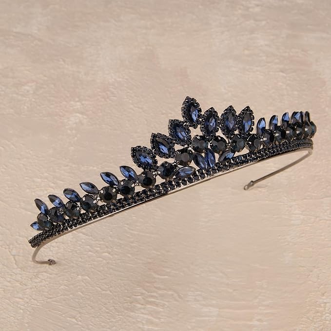 LIMELIA Women's Tiara for Henna Wedding Party|Glitter Hair Accessories for Bridal Birthday Pageant Prom Halloween Costume Christmas Party, Queen Princess Crowns | Leaf Model-Navy Blue