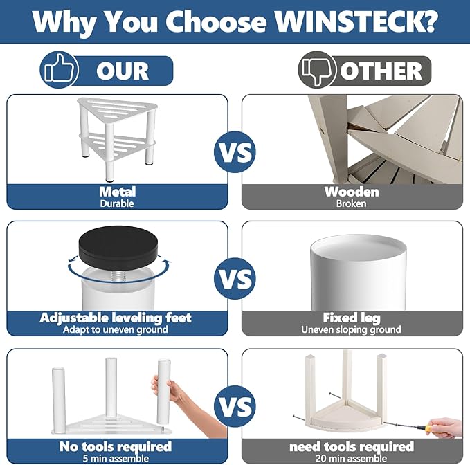 Metal Corner Shower Foot Stool for Shaving Legs, Shower Foot Rest Bench for Iwe Shower with Storage Shelf, Small Step Stools, Waterproof Non-Slip Bath Stool to Sit (White)