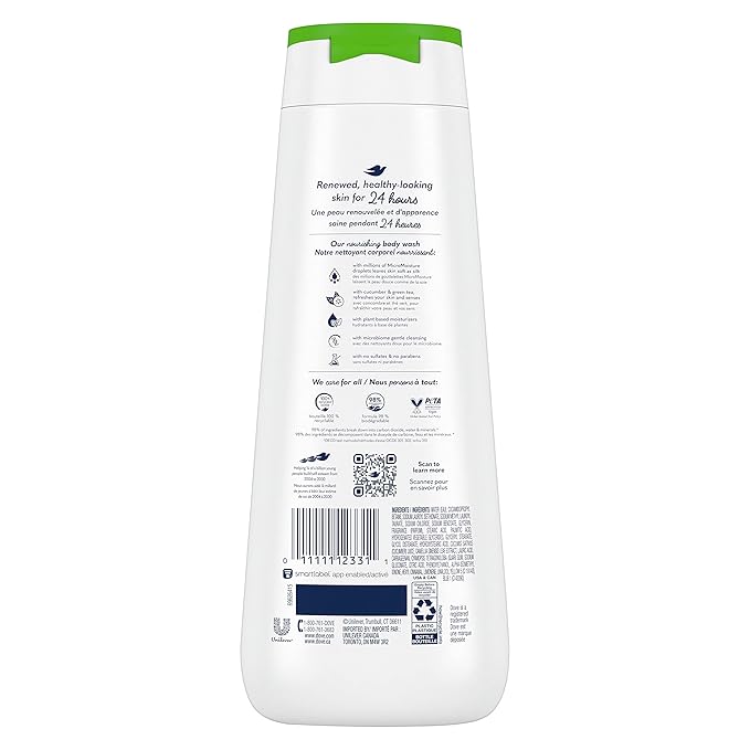 Dove Body Wash Refreshing Cucumber and Green Tea 4 Count Refreshes Skin Cleanser That Effectively Washes Away Bacteria While Nourishing Your Skin 20 oz