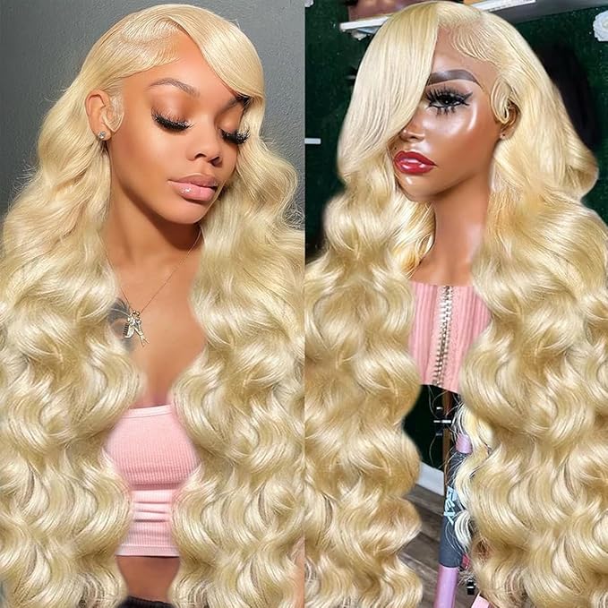 613 HD Lace Front Wigs Human Hair 13x4 Blonde Wig Human Hair 613 Lace Front Wig Human Hair Pre Plucked with Baby Hair 200 Density Glueless Body Wave Lace Front Wigs Human Hair for Women 18 Inch