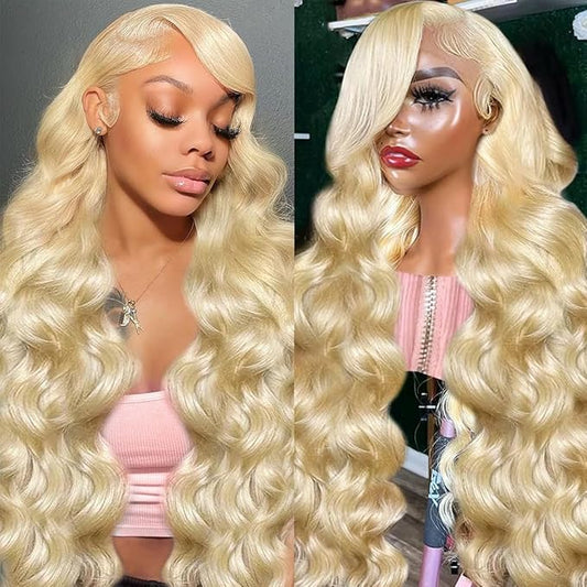 613 HD Lace Front Wigs Human Hair 13x4 Blonde Wig Human Hair 613 Lace Front Wig Human Hair Pre Plucked with Baby Hair 200 Density Glueless Body Wave Lace Front Wigs Human Hair for Women 18 Inch