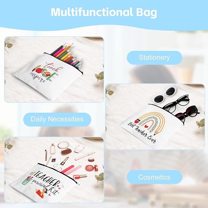 UAREHIBY 18 PCS Teacher Appreciation Gifts in Bulk,6 Styles Makeup Bags for Women,Teacher's Day Keychain,Thank You Teacher Christmas Gifts with Bracelet,Graduation Gift for teacher