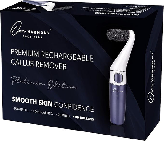 Electric Foot Callus Remover: Own Harmony Professional Feet Care Pedicure Tools, Rechargeable Feet Scrubber Dead Skin, Electronic Foot File Pedi Grinder, Best for Hard, Dry, Cracked Heels (3 Rollers)