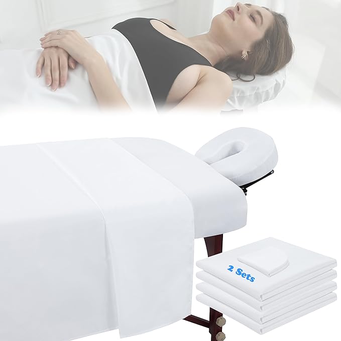 2 Sets Microfiber Massage Table Sheet Sets 3 Pcs Massage Bed Cover Soft Wrinkle Free Includes Massage Fitted Sheet,Massage Sheets and Face Cradle Cover for SPA Beauty Salon Tattoos (White)