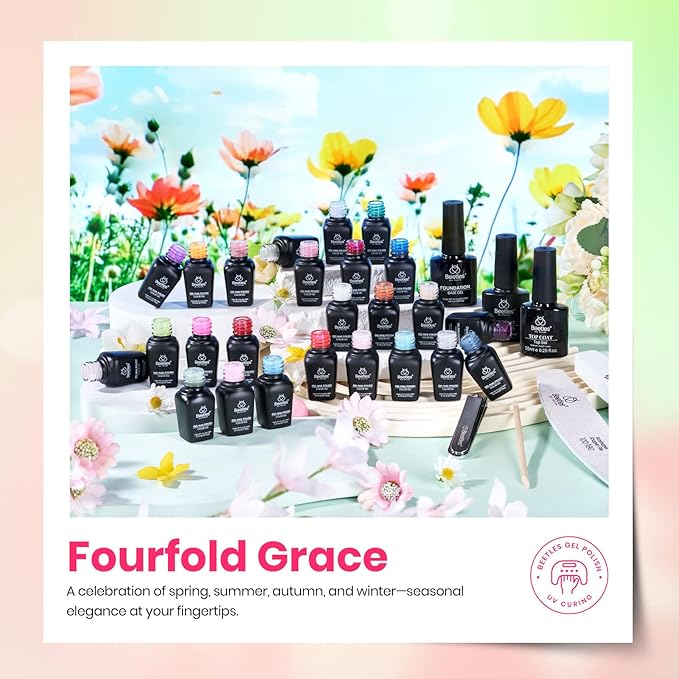 Beetles Gel Nail Polish Set 32 PCS-Spring Summer Gel Polish 25 Colors with Base Top Coat Soak off U V Gel Nail Polish Pink Red Green Gel Polish Set DIY Nail Art Manicure Gift for Women