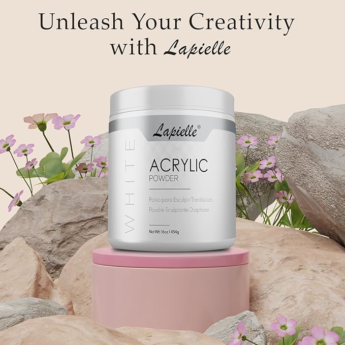 Professional Acrylic Powder for Nail Art. Long-lasting, Large capacity and quick dry. Quality Salon Manicure Nail extension CLEAR, PINK, & WHITE (16oz) (White)