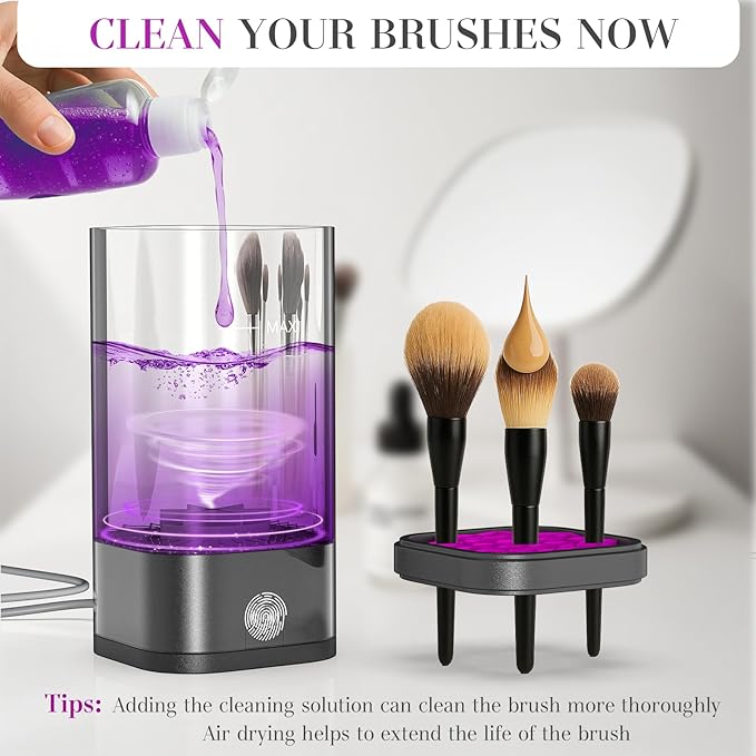 Electric Makeup Brush Cleaner, Multi-Functional Cosmetic Brush Cleaner, Portable Automatic Makeup Brush Cleaning Solution With Dryer-Holder, Charger, USB-C cable, Beauty Gift for Women
