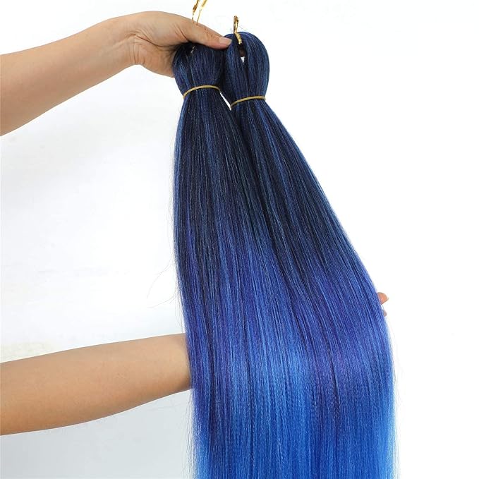 36'' Ombre Pre Stretched Braiding Hair Yaki Texture Crochet Braid Hair Extensions 4 Tones Braiding Hair Pre Stretched (7packs,1b/purple/blue/l.blue)