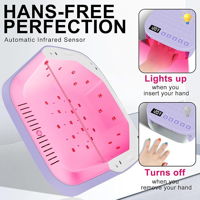 MEKK Cordless UV LED Nail Lamp,54W UV Light for Gel Nails with Hand-Friendly Red Light Beads,Auto Sensor & 4 Timer Settings Professional Flash Cure Lamp for Salon and Home,Checkered Design-Purple