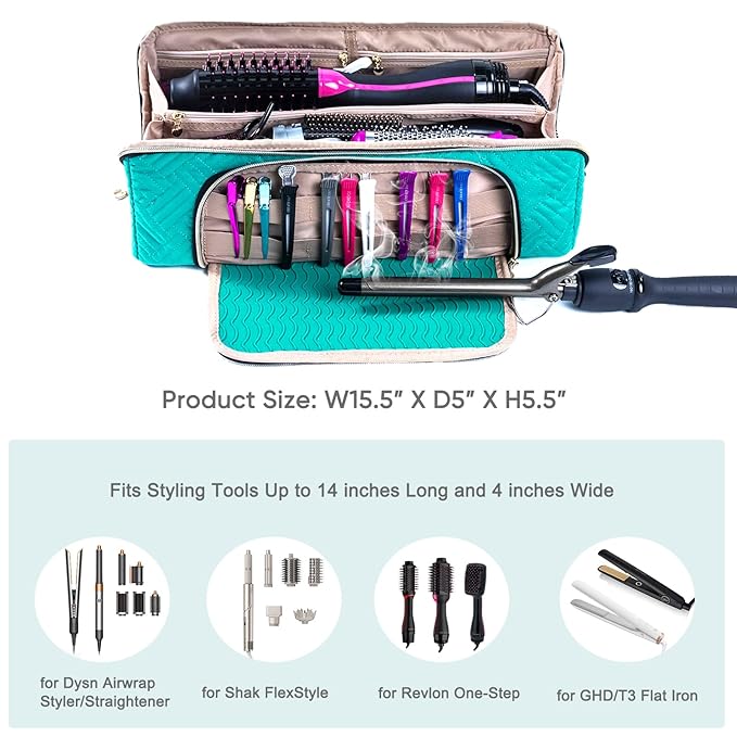 Large Travel Bag - 2in1 Hair Tools Organizer for Dryer Brush, Flat Irons, Straighteners, Curling Irons, Makeup Bag