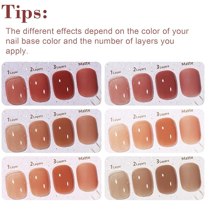 Vishine Jelly UV LED Gel Nail Polish Sets 6 Colors Transparent Red Pink Nude Brown Skin Color Soak Off Gel Polish Long Lasting Gift Set C007