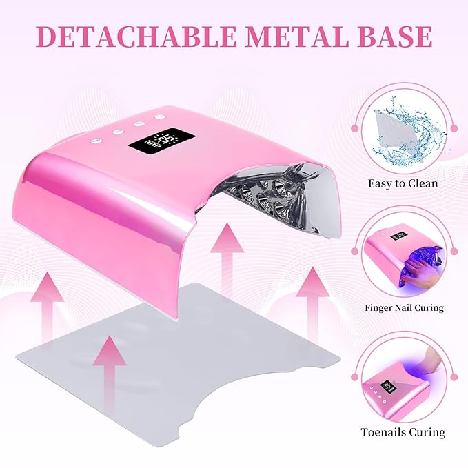 Professional UV LED Nail Lamp, Cordless Rechargeable UV Light for Gel Nails, 78W Fast Curing Gel Nail Light with 4 Timer Setting LCD Display, Auto Sensor and Spacious Interior(Metallic Pink)