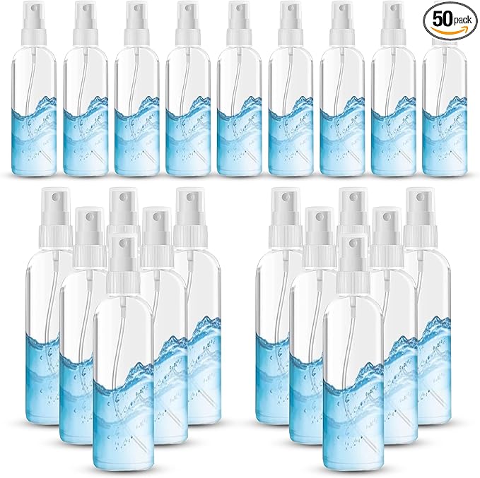 50PCS 4oz/120ml Small Spray Bottle, Clear Fine Mist Spray Bottle Mini Empty Hair Spray Bottle, Plastic Refillable Cosmetic Containers for Plants, Cleaning, Misting & Skin Care