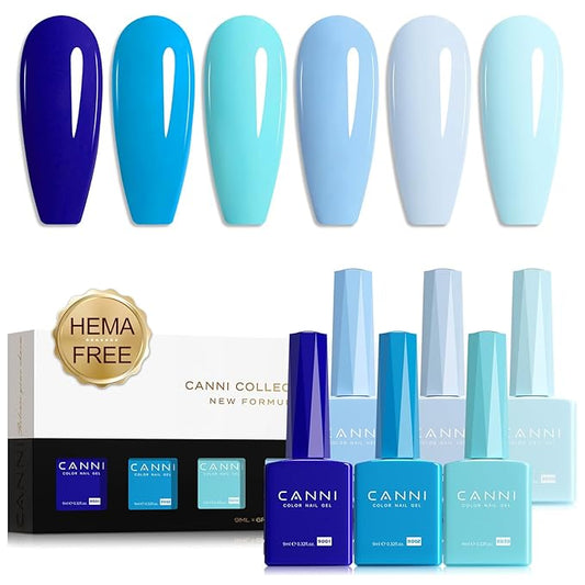 CANNI Gel Nail Polish Set, 6Pcs 9ML Baby Blue Royal Light Blue Gel Nail Polish Aquarius Water Ocean Collection Summer Soak Off UV LED Kits DIY Nail Art Manicure Home Nail Salon