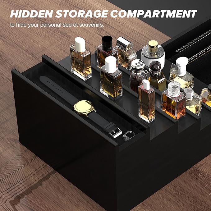 Cologne Organizer for Men, 5 Tier Black Cologne Shelf, Perfume Stand with Drawer and Hidden Compartment Perfume Display Holder - A Gift for Men