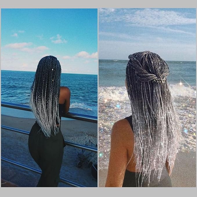 Pre-stretched Braiding Hair, Original Braid Hair Extensions, Hot Water Setting Crochet Hair Braids, Yaki Texture Easy Braiding Hair(28''-8packs, 1b/silver)