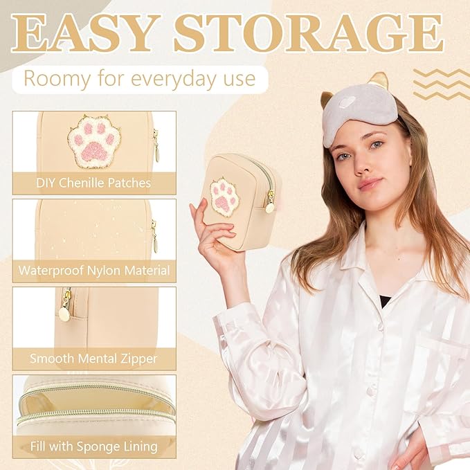 16 Pcs Mini Makeup Bags Bulk Nylon Cosmetic Pouch for Purse Travel Toiletry Organizer for Women, Small Zipper Preppy Coin Purse for Custom Valentines Day Gifts