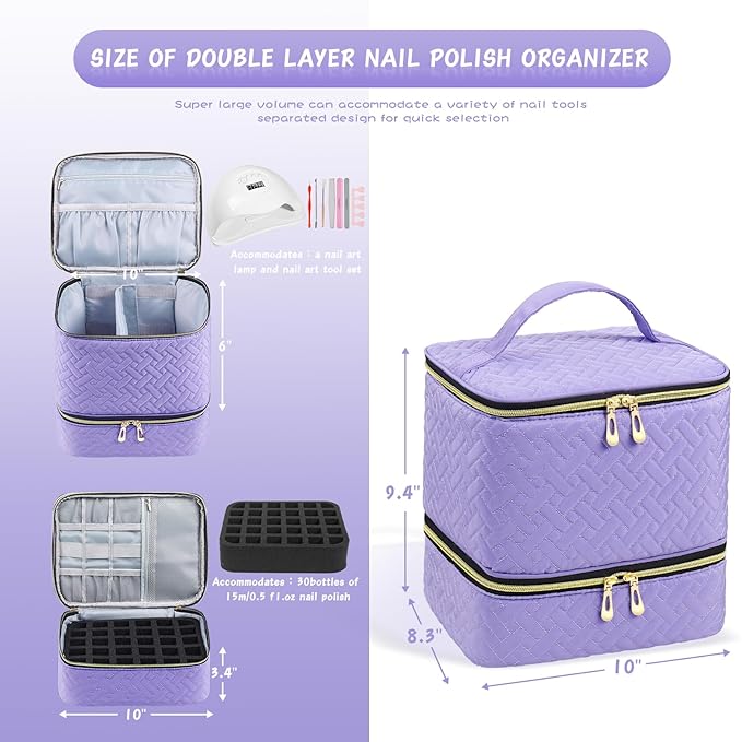 Nail Polish Carrying Case Bag-Holds 30 Bottles, Double-Layer Nail Polish Storage and Nail Dryer Case