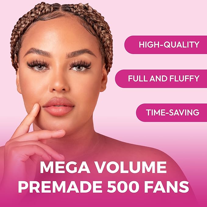 500 Promade Fans - 10D 0.07 Size 16mm Curl D - Mega Volume Premade Lash Fans for Eyelash Extensions Middle Stem Handmade Loose Pre Made Eyelash Fluffy Soft Pointy Base