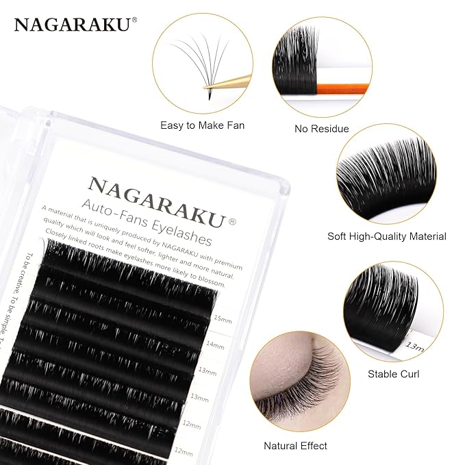 NAGARAKU Easy Fan Eyelash Extensions Volume Lash 0.05 D curl 8mm Rapid Blooming Faux Mink Cluster For Beginners Soft Professional Lash Supplies