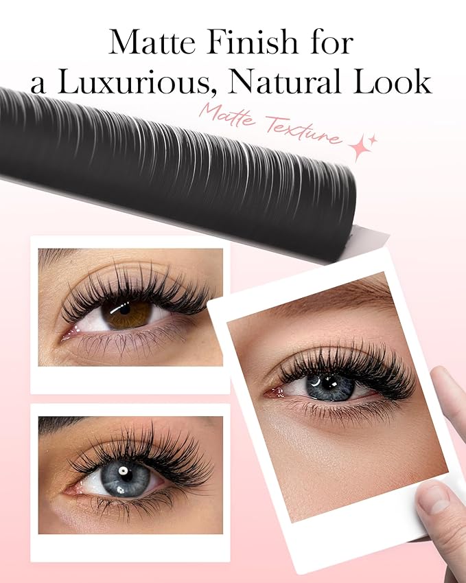 BEYELIAN Flat Eyelash Extension, Ellipse Lash Extensions 0.20 D Curl 12mm 16 Rows Matte Black Eyelash Extension Supplies Classic Lash Extensions Individual Eyelashes Salon Use