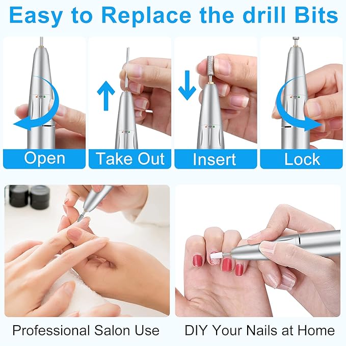 35000RPM Professional Nail Drill Machine, Portable Rechargeable File Machine Set for Acrylic Gel Nails, Manicure Pedicure Tools for Home and Salon Use