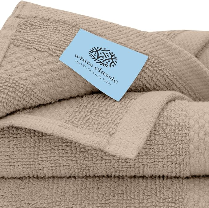 White Classic Luxury Washcloths for Bathroom-Hotel-Spa-Kitchen-Set - Circlet Egyptian Cotton - Highly Absorbent Hotel Quality Face Towels - Bulk Set of 12-13x13 Inch (Taupe)