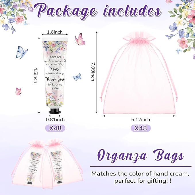 48 Sets Baby Shower Hand Cream Bulk Appreciation Baby Shower Favors Bridal Thank You Hand Cream for Guests Travel Size Lotion with Organza Bags