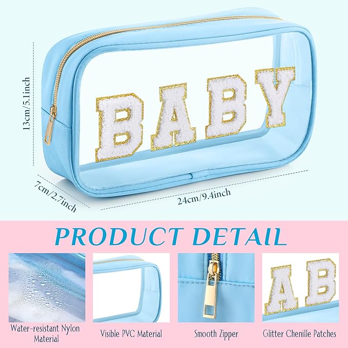 4 Pcs Mama and Baby Toiletry Bag Clear Chenille Letter Pouch Snacks Makeup Stuff Travel Diaper Bag Preppy Transparent Pouch with Zipper for Women Gift(Macarons Color)