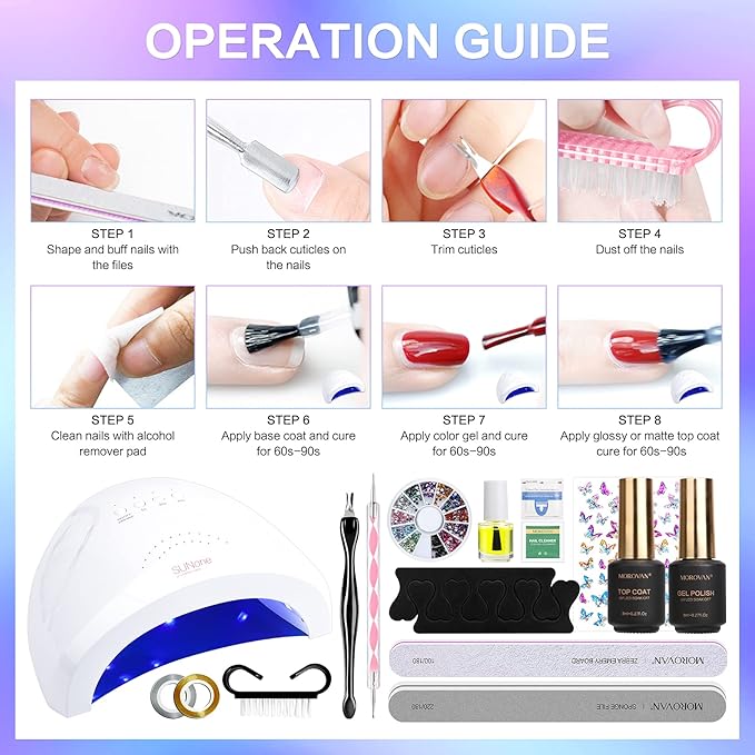 Morovan Gel Nail Polish Set: With U V Light Green Purple Glitter Gel Nail Polish Kit 15 Colors Gel Polish Kit Art Manicure for Starter at Home Salon