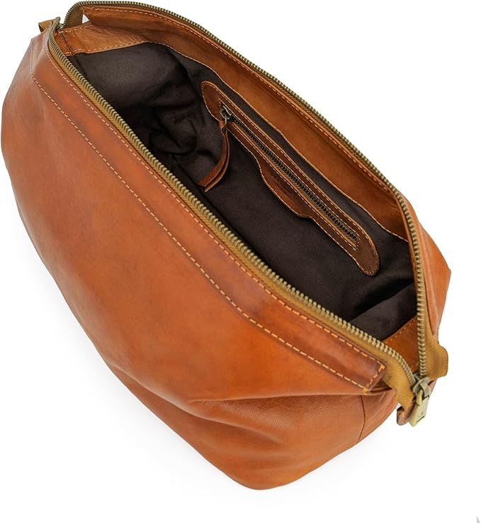 BERLINER BAGS Vintage Leather Cosmetic Bag Ben XL, Toiletry Bag for Women and Men, for Travelling - Brown