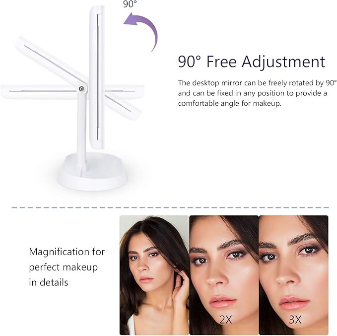 deweisn Trifold Lighted Vanity Makeup Mirror with 21 LEDs Lights,1x/2x/3x Magnification and Touch Screen Dimming,Two Power Supplies Makeup Mirror, Gift for Women