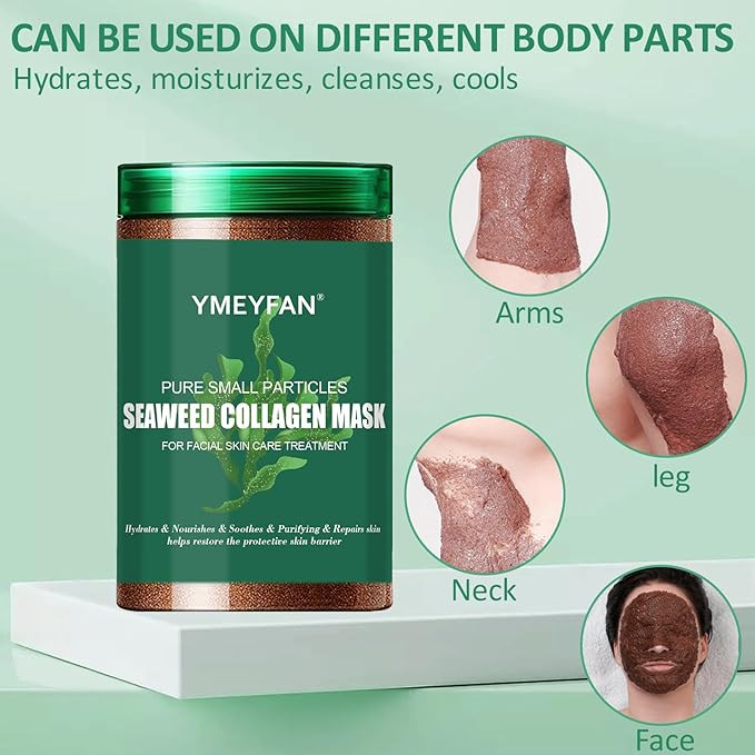 Pure Natural Seaweed Collagen Face Mask Powder, Fragrance-Free, Paraben-Free, Vegan Face Mask Skincare, Algae Seed Mask for Deep Hydrating Purify, Beauty Salon Spa Use for Jelly Mask (500G/17.6oz)