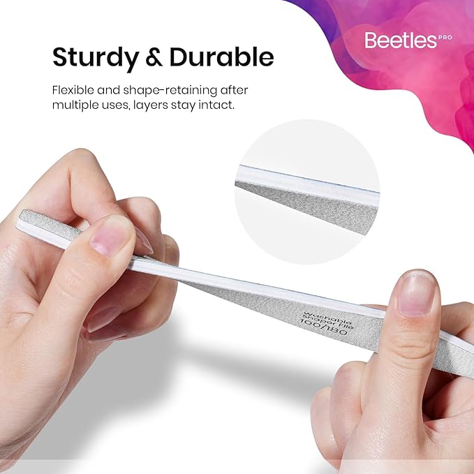 Beetles 2-in-1 Washable Nail File, Zebra Gray Grit Durable Nail Buffer with Diamond and Crescent Shape for Precise Filing, Professional and DIY Manicure Tool for Shaping and Smoothing