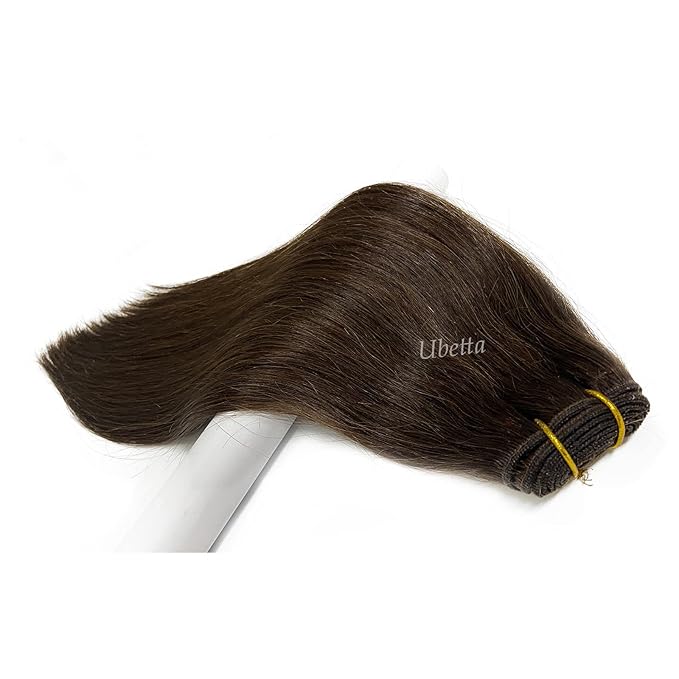 Sew in Weft Hair Extensions Human Hair Bundles, Dark Brown Real Human Hair for Women, 100G 18Inch Remy Hand Tied Weft Extensions