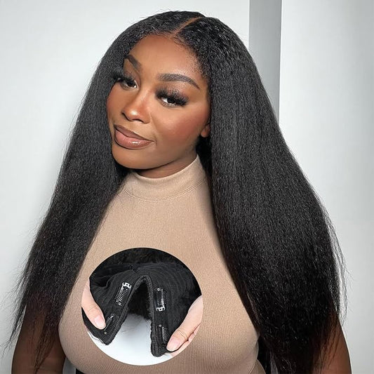 VShow Curly V Part Wig Human Hair Elastic Drawstring V Part Kinky Straight Glueless Wigs Human Hair Clip in Vpart Wig No Leave Out 180% Density Upgrade U Part Wig Beginner Friendly 18 inch