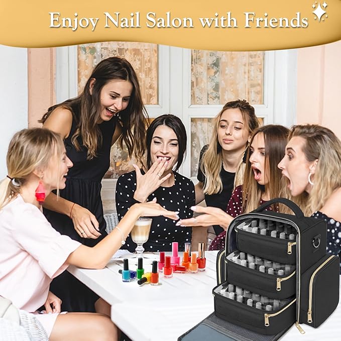 YOREPEK Nail Polish Organizer Holds 72 Bottles, Large Capacity with 3 Removable Pouches and 4 Zippered Pockets for Manicure Tools, Supplies, Nail Lamp, Gift for Women