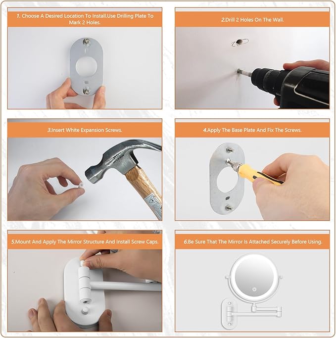 1X/20X Wall Mounted Makeup Mirror with Light, 8" Double-Sided Magnifying Mirror, 3 Color Lights Touch Dimmable Vanity Mirror with 360° Extension Rotation Foldable 14.5 Inch Arm for Bathroom