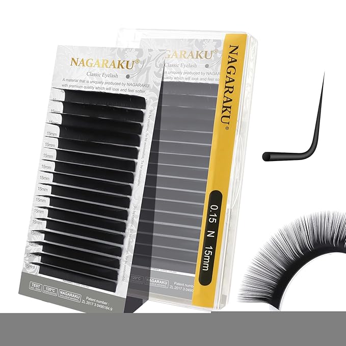 NAGARAKU Eyelash Extensions Individual Lashes Extensions Classic Lash Matte Black 16 Rows Soft Natural Matte Black Professional Beauty Salon Lashes Supplies - 0.15N 15mm