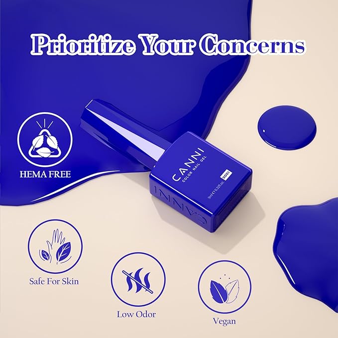 CANNI Gel Nail Polish Set 6 Colors, White Pink Blue Red Green Black Magenta Tones Craze Nail Art Design at Home DIY Soak off UV LED Manicure French Nail Salon