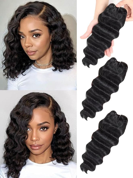 Loose Deep Wave Bundles Shot Weave Bob Human Hair 14 14 14 Inch 100% Unprocessed 12A Brazilian Wet and Wavy Raw Loose Curly Human Hair Bundles Flip Over Sew in 3 Bundles for Women
