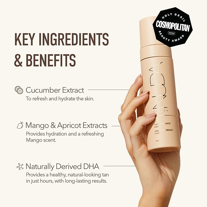 Nuda Bronzefoam Self Tanning Mousse, Lightweight, Fast Drying & Streak Free Self Tanner, Enriched with Coconut Oil, Cucumber & Mango Extracts, Hydrating Formula, Mango Fragrance, Vegan, Medium, 6.4 Oz