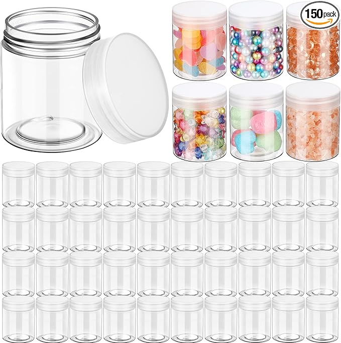 eBoot 150 Piece 3 Oz Plastic Container Jars with Lids Round Clear Cosmetic Empty Clear Plastic Jars for Lotion, Cream, Ointments, Makeup, Eye Shadow, Rhinestone, Samples, Pot, Travel Storage