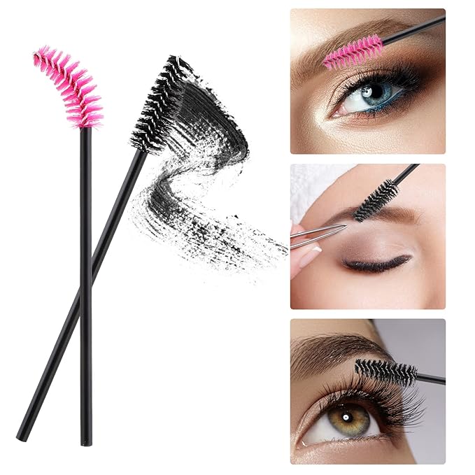 Skylety 1000 Pcs Disposable Mascara Wands Bulk Mascara Eyelash Brush Spoolies Makeup Applicator Eyelash Wands for Eye Lash Extension, Eyebrow Comb, 3.9 x 0.2 x 0.3 Inch (Black and Rose Red,Classic)