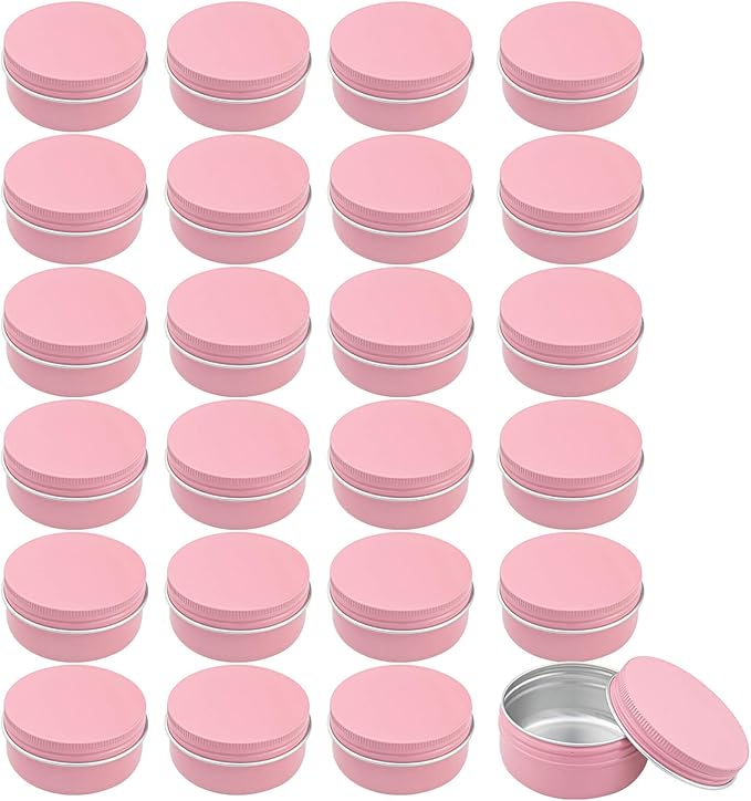 Foraineam 60 Pack 50ml Round Tins Pink Tin Cans Containers with Screw Top Lids