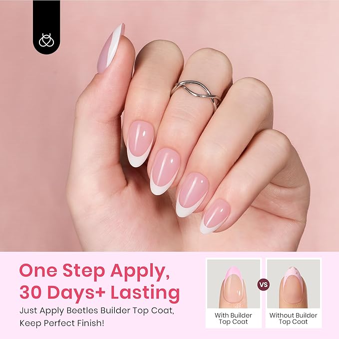 Beetles X Press Kit Gel Nail Kit, Press On Nails Short Almond Kit with 224Pcs French Nail Tips Nail Glue & Remover Builder Top Coat Mini Nail Lamp All-in-One DIY Nail Kit Gift for Women