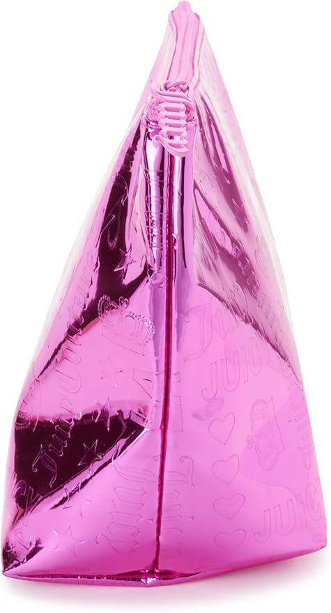 Juicy Couture Women's Cosmetics Bag - Travel Makeup and Toiletries Top Zip Wedge Pouch, Size One Size, Pink PU